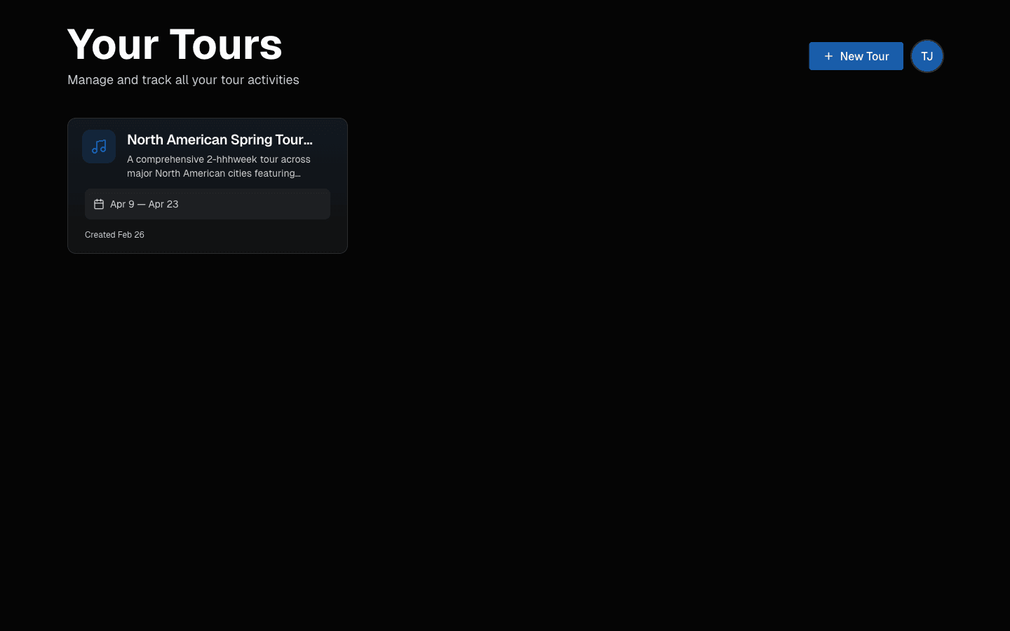 TourPro dashboard overview