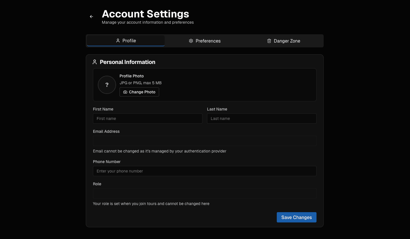 Account Settings profile screen