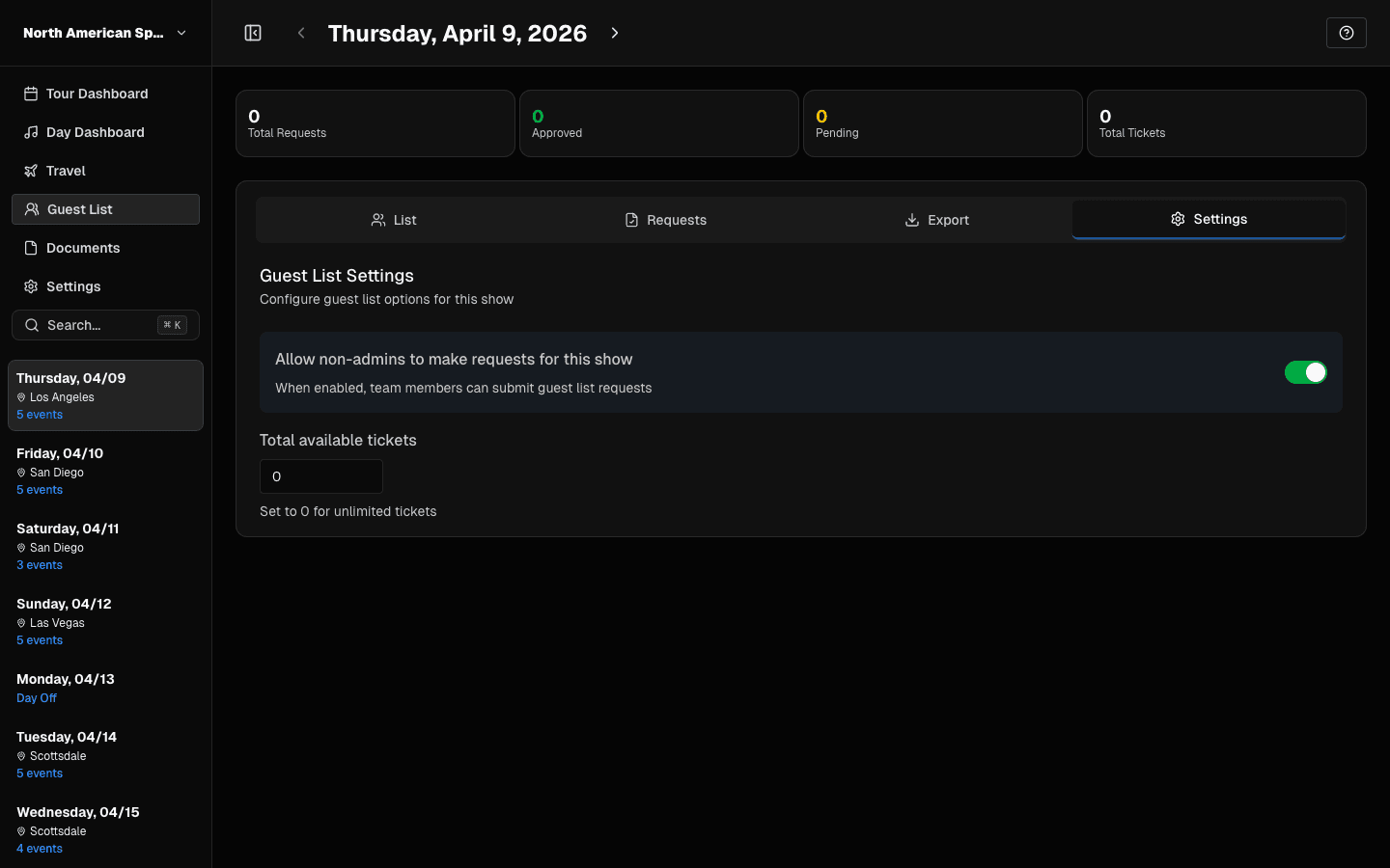 Guest list settings tab