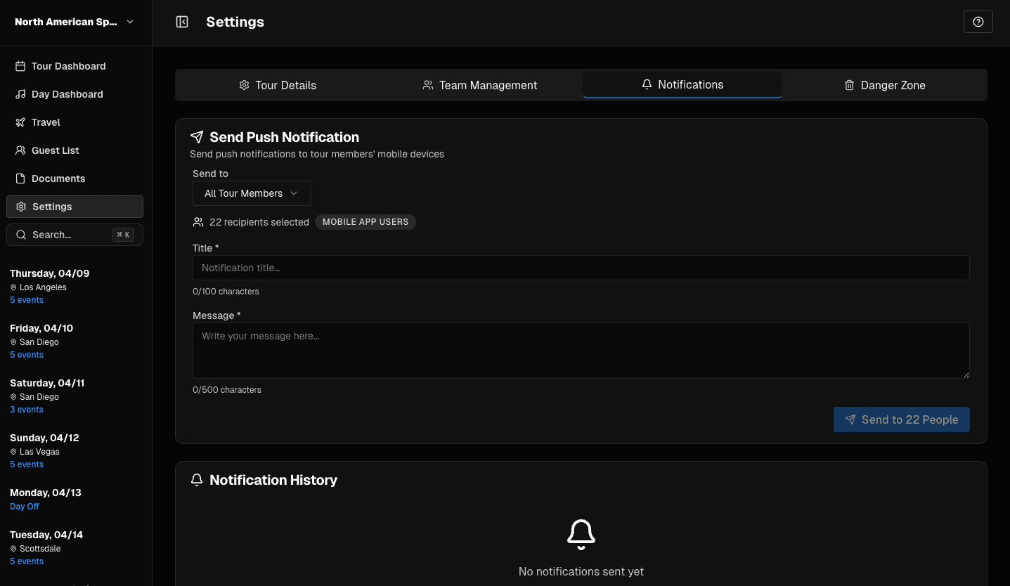 Settings notifications tab
