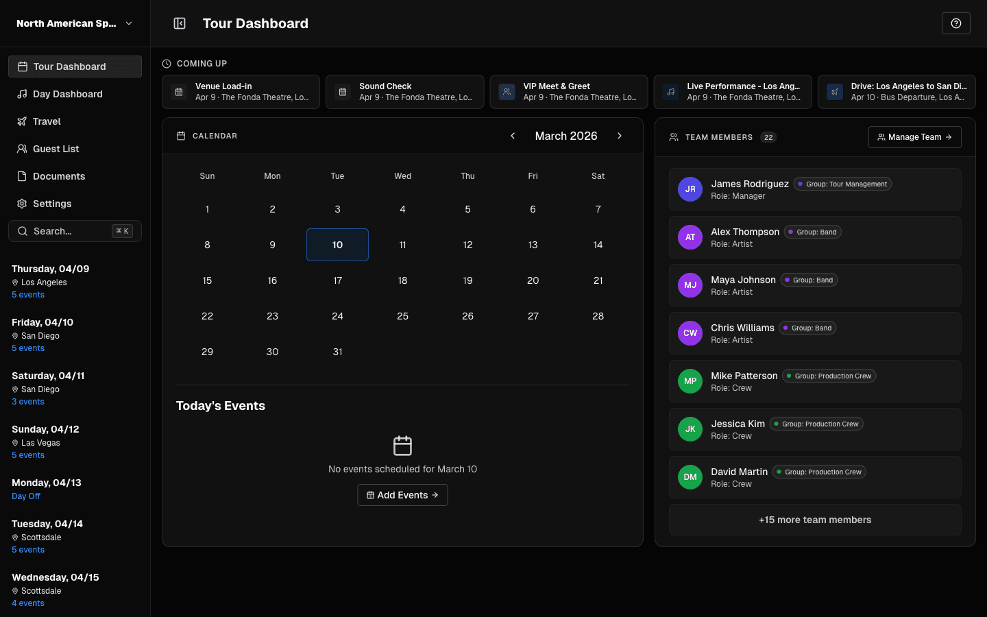 Tour navigation sidebar