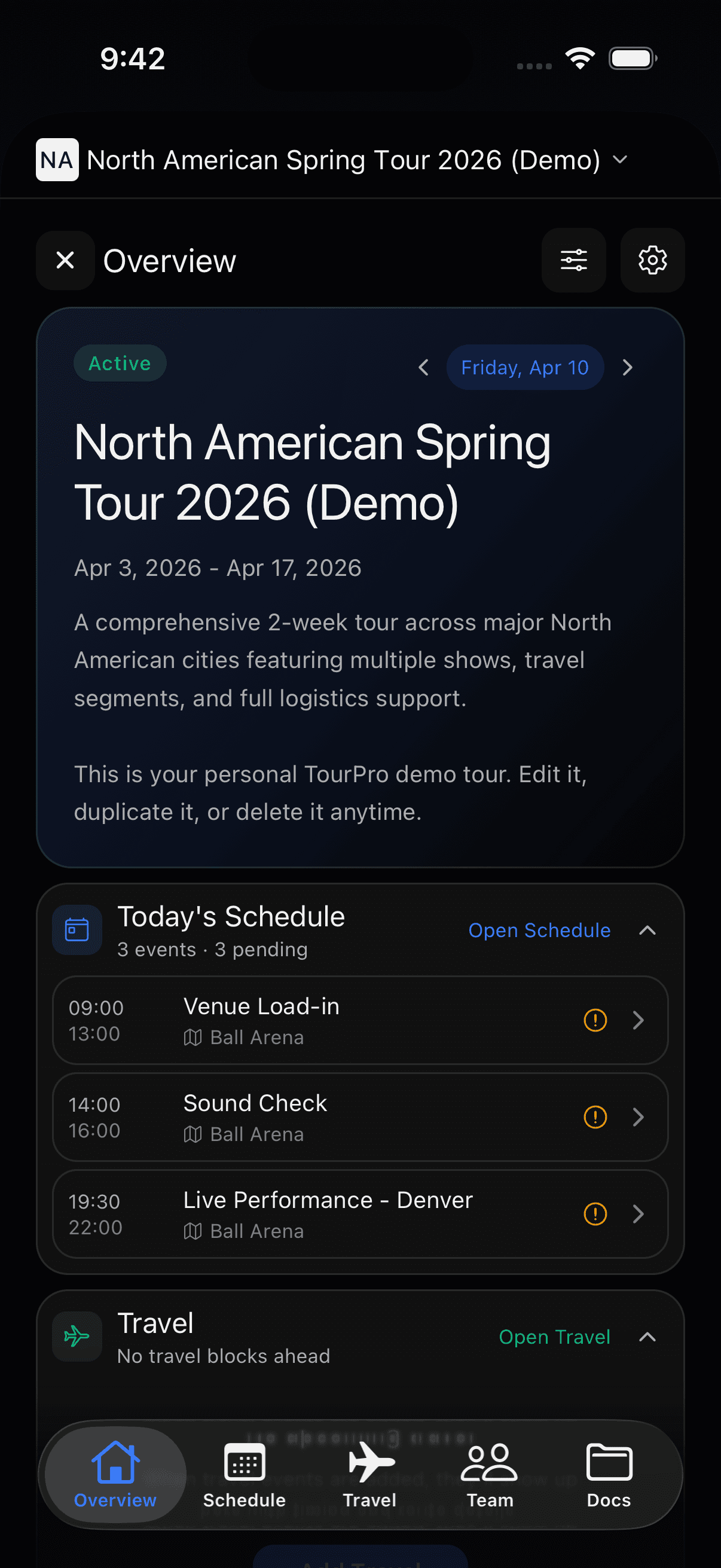 TourPro mobile tour overview
