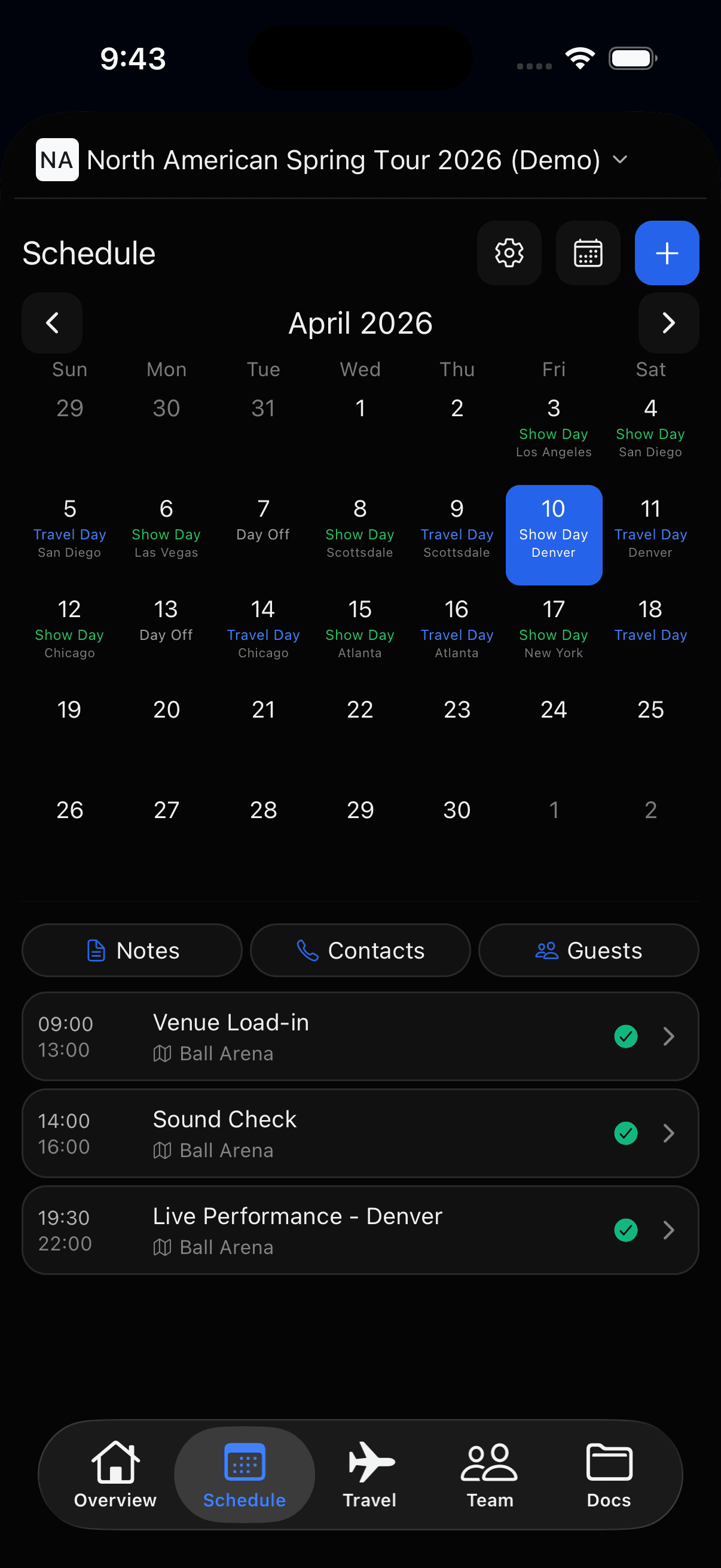 TourPro mobile schedule view